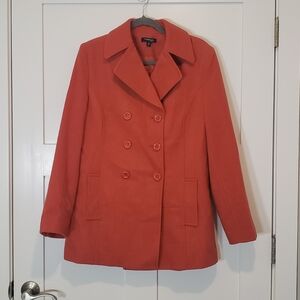 Chadwicks Wool Blend Pea Coat Double Breasted Size 10P Pockets Orange